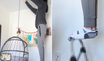 真似をしないでと言われても、そもそもしようとも思えない!驚異のバランス感覚を持つ男性、脚立に乗って作業を行うその足元はなんと・・・!!