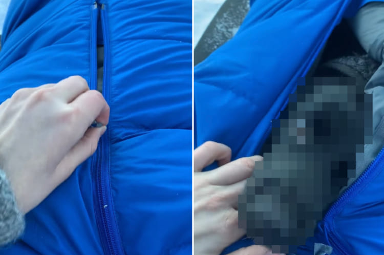 雪中キャンプを行う女性。マイナス17度にもなる屋外で寝袋のファスナーを開けたら・・・、中から「かわいい子」が姿をあらわしました！