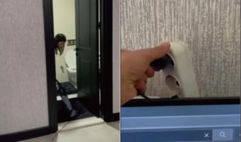 旦那さんのドッキリ。掃除機の音源を流してからコンセントを抜いたら・・・、掃除機をかけている奥さんは異常に気付く?どんなリアクションを見せる?