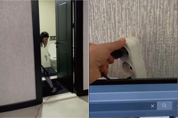 旦那さんのドッキリ。掃除機の音源を流してからコンセントを抜いたら・・・、掃除機をかけている奥さんは異常に気付く？どんなリアクションを見せる？