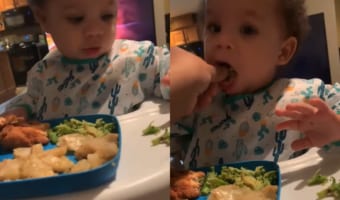 「コレは食べたくない」とばかりにブロッコリーをよけた赤ちゃん。ところがママに「あ〜ん」をしてもらったら・・・、美味しかったみたいです!!