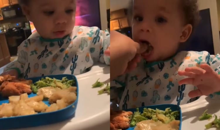 「コレは食べたくない」とばかりにブロッコリーをよけた赤ちゃん。ところがママに「あ〜ん」をしてもらったら・・・、美味しかったみたいです！！