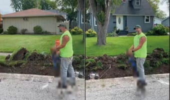 男性が工事現場で竹馬か缶ぽっくりでもやっているのかと思いきや・・・。工事現場ならではの『あるもの』に乗っていました！！