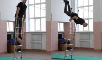 ハシゴを使ってスゴ技を魅せる男性。流れるような華麗な動きで、ダイナミックなパフォーマンスを見事に成功させました！！【海外・動画】