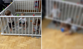 ベビーサークルからの脱出を目論む三つ子の赤ちゃん。その脱出方法が・・・パワープレイすぎる！！