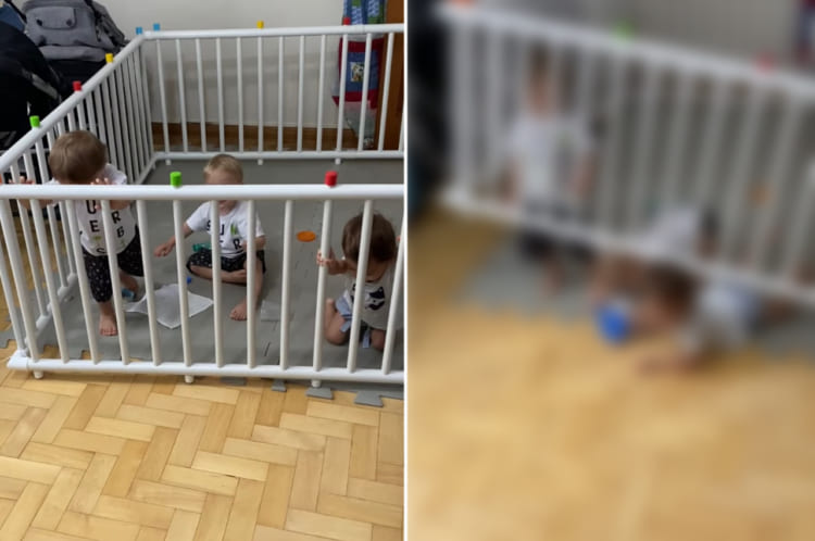 ベビーサークルからの脱出を目論む三つ子の赤ちゃん。その脱出方法が・・・パワープレイすぎる！！
