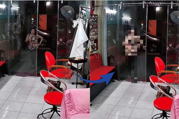 美容院に向かって一直線で進んできたお客さん。とはいえ、そこにはガラスのドアがありますよ！！