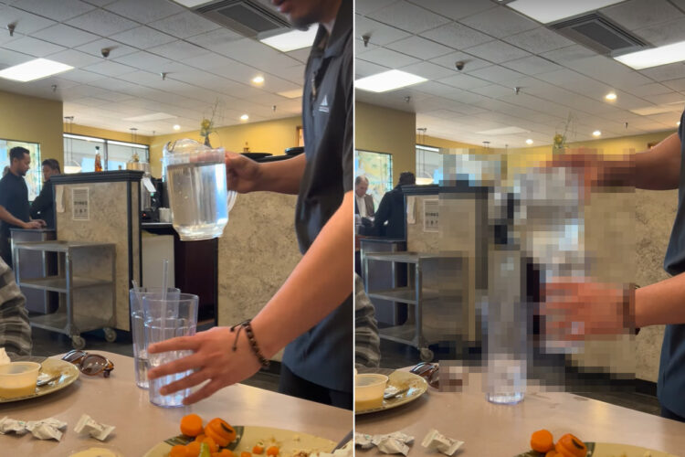 このウェイターさんの特技がちょっとスゴい！ピッチャーを手に客席に向かってくると、その特技を軽々と披露してくれました！！【アメリカ・動画】