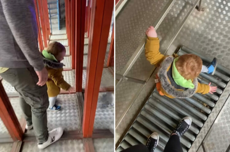 びっくりハウスの仕掛けに次々と引っ掛かる男の子。透明な壁にぶつかったり、ローラーの床で転んだり・・、けどとても楽しそうです【海外・動画】