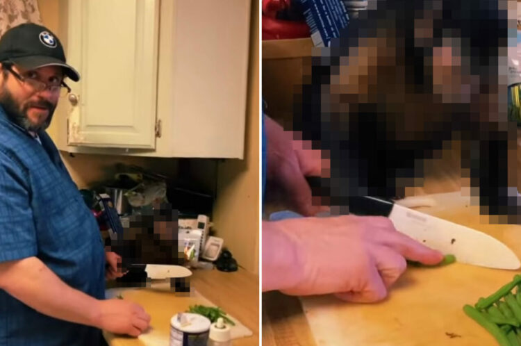 一緒に包丁を握って野菜をカット！男性の横で料理のアシスタントを務めるのは、なんと『あの動物』でした！【海外・動画】