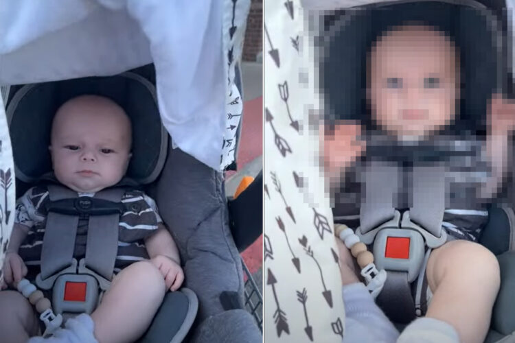 ショッピングカートに乗せられた赤ちゃん。地面のガタガタ段差に大きく揺さぶられて目を見開くほどビックリ！！【アメリカ・動画】