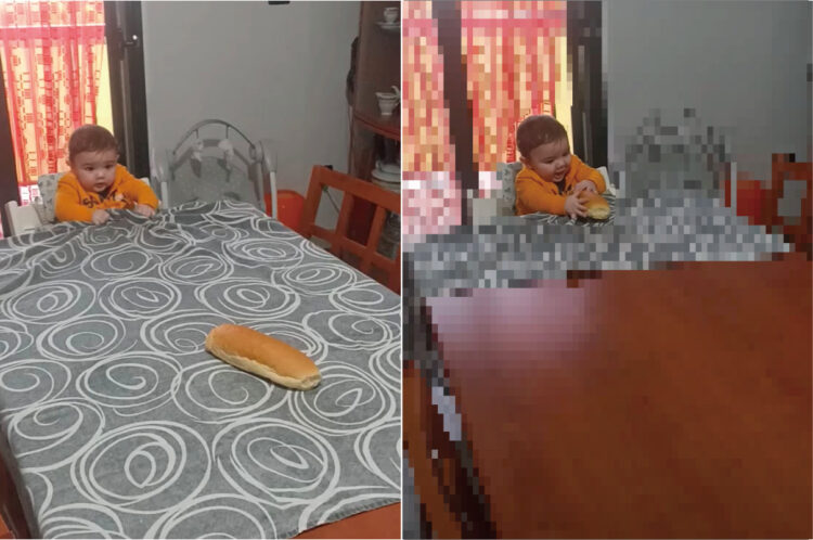 この子クレバー過ぎる！パンが食べたい赤ちゃん、席を立つこともなくパンをゲットしたのですが・・・、その方法とは！！【海外・動画】