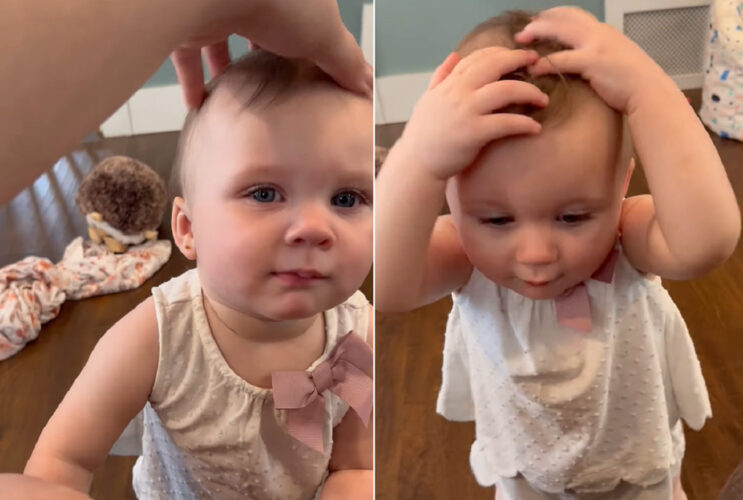 頭をナデてもらうより、コショコショと頭皮マッサージをしてほしい！そこでこの赤ちゃんは自分でもしてみることにしたようです【アメリカ・動画】