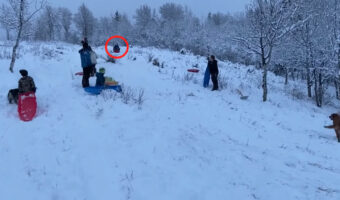 ソリを楽しむ子供たち。坂の上から下ってくる子がいますが・・・、斜面の起伏が激しかったため大変な目に！！【海外・動画】