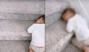 赤ちゃんが階段をのぼって上の階に行こうとしている！！と思ったら・・、回り込んだら、とんでもなくかわいい状況でした【アメリカ・動画】