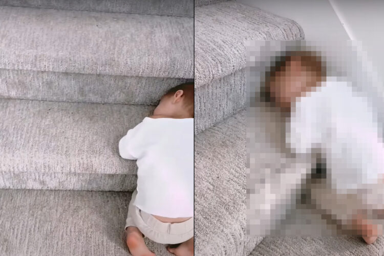 赤ちゃんが階段をのぼって上の階に行こうとしている！！と思ったら・・、回り込んだら、とんでもなくかわいい状況でした【アメリカ・動画】