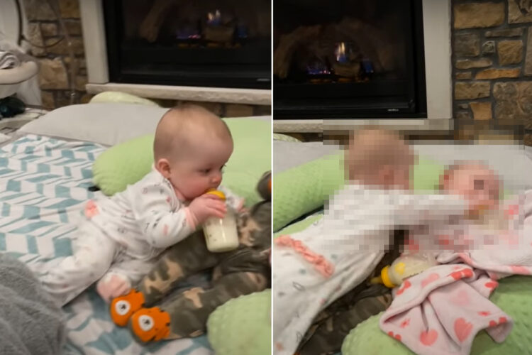 「あたしのものはあたしのもの、兄弟のものもあたしのものだ〜！」ミルクを飲んでいた赤ちゃん。なんと双子の兄弟がくわえていた哺乳瓶を・・！！