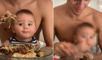 パパのごはんが気になって仕方がない赤ちゃん。パパが目をそらした隙に、とんでもなく大胆な行動に出ました!!【海外・動画】