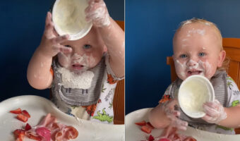 ヨーグルトが大好きな赤ちゃん。とはいえ、この子が好きなのはヨーグルトを「食べる」とこではなかったようです【アメリカ・動画】