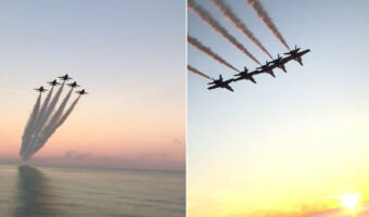 フロリダのペンサコーラ・ビーチの上空を舞うブルーエンジェルス。その一糸乱れぬ隊列は映画のワンシーンを見ているよう!!【アメリカ・動画】