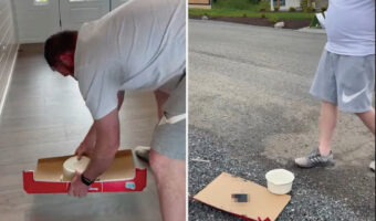 「Caught a mouse!」と言われた旦那さん。ネズミが入っていると思われるボウルを外まで運びましたが・・、そこにいたのはなんと!【海外・動画】