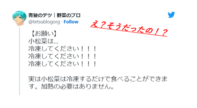 【野菜ライフハック】知らなかった！小松菜は冷凍して保存して加熱せず食べられる？！