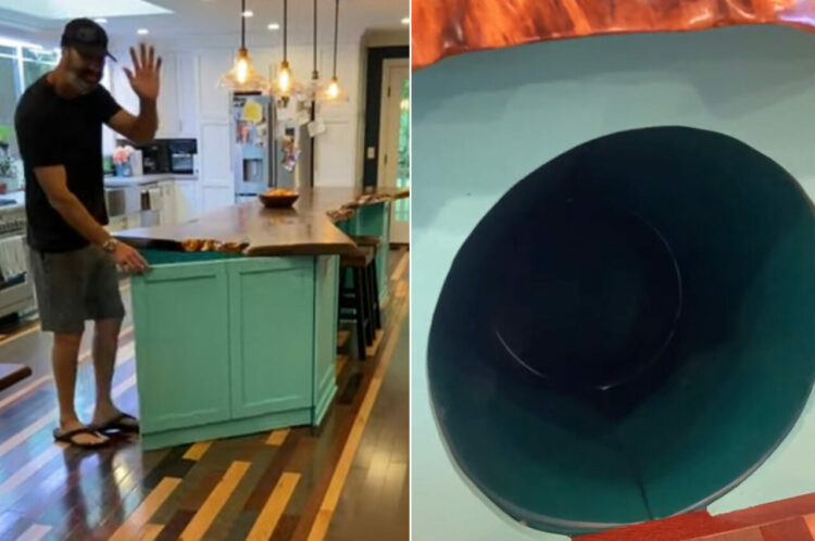 まるで秘密基地！？キッチンカウンターの下に隠された扉を開くと、なんと暗くて大きな穴がありました！！この穴の正体とは！！【アメリカ・動画】