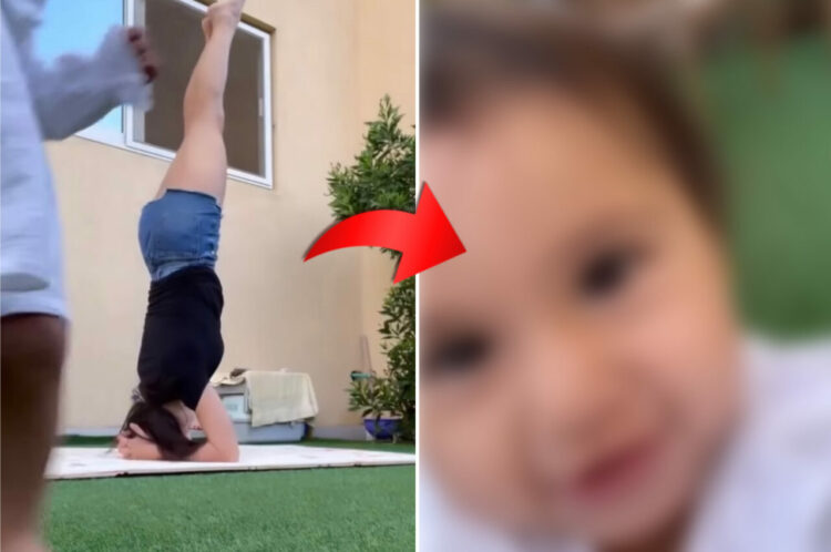 ヨガで倒立をしているところを撮影していたら、トコトコと足音が聞こえてきて・・まさかの『自撮りタイム』がはじまりました！！【海外・動画】