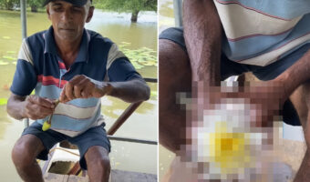 つぼみの状態のスイレンの茎をリズミカルに折っていく男性。すると、あっという間に『素敵なもの』ができあがりました！！【海外・動画】