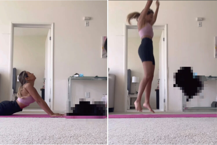 飼い主さんとヨガにいそしむポメラニアン。背中を反ったり、後ろ脚をピーンと伸ばしたりと、次々とポーズを披露します！【アメリカ・動画】