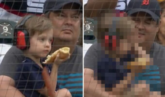 ホットドックのソーセージを落としてしまって頭を抱える観客席の男の子。アメリカの野球中継に偶然映った一コマがTwitterで話題に