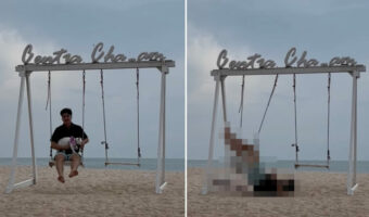 フォトジェニックな画になるはずが・・。映えスポットで愛猫と一緒に撮影をしようとした男性の身に悲劇が降りかかりました!【海外・動画】