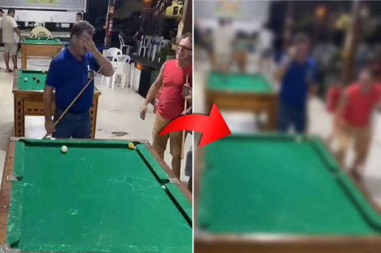 ビリヤードをする男性たち。片方のペアが弾いたボールがポケットの目前で停止！勝敗は決したように思われましたが、まさかの結末に！【海外・動画】