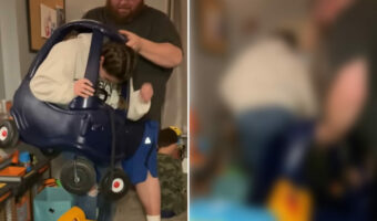 幼児用の車のオモチャに乗り込んだ女の子。なんと、・・体がすっぽりハマって抜けなくなってしまいました!この後どうする!?【アメリカ・動画】