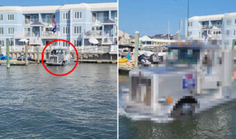 マリーナの向こうからボートがやって来ると思ったら・・、よく見るとこのボート『陸を走るある乗り物』の姿をしていました！！【アメリカ・動画】