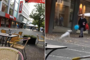 カフェのテラス席から見える微笑ましい景色。そこには、街中で楽しそうに風船を突いて遊ぶかわいい『ある動物』の姿がありました！【海外・動画】