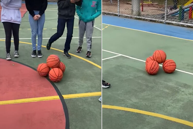 なんだか生きているみたい！！二段に積まれた4つのバスケットボールがどんどん移動し始めましたよ？！？！？！【海外・動画】