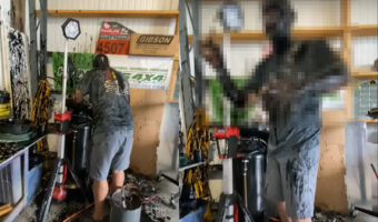 いったいそこで何が起きたのか。オイルが床や壁のあちこちに飛び散っている！その中心にいる男性が振り向くと・・【アメリカ・動画】