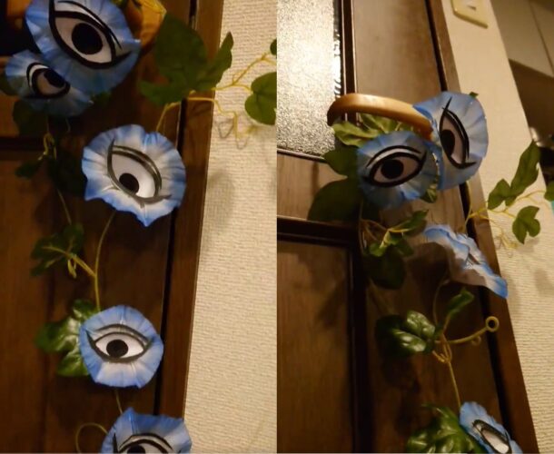 【夏休みの工作】この朝顔ずっとこっち見てくる！！朝顔の構造を利用して作られた目が合う朝顔、工作で作ればクラスの人気者？