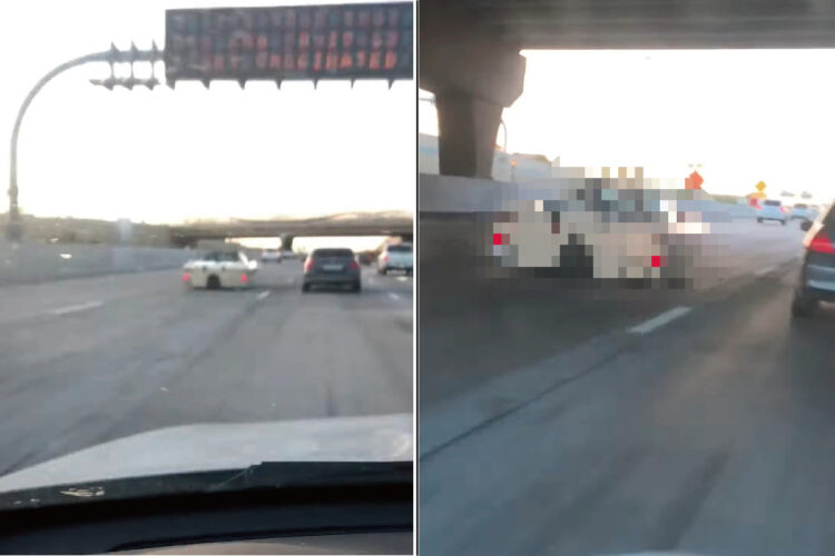 前行く車の姿にビックリ！？なんと道路を自走するはずのない『ある乗り物』が道路をかっ飛ばしていたのです！！【アメリカ・動画】