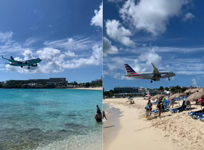 飛行機がビーチにぶつかりそうな距離で着陸することで知られるセント・マーチン島にあるプリンセス・ジュリアナ国際空港。その光景は圧巻です！！