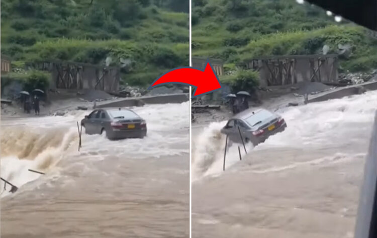 パキスタンの水害の影響で冠水した道路を通行中の車が飲み込まれる衝撃映像！