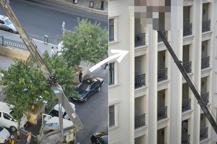 クレーンを使ったソファの搬入作業？見るからに危険で恐ろしい映像