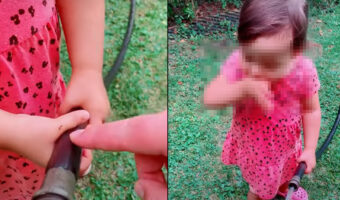 ホースで水撒きのお手伝いをしていた女の子。手にアリが付いているよと言われ、どうしようかと考えた結果の行動にビックリ!!【海外・動画】