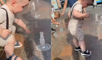 水遊びをする男の子。噴水を踏んづけたり抑えたりしていましたが・・、次の瞬間ビックリする展開に!!【海外・動画】