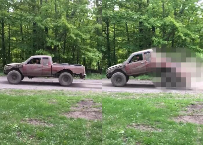 やけにボロボロなピックアップトラックがバックをしながら姿を見せたと思ったら・・、その後の挙動に目が点！！【アメリカ・動画】