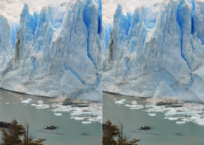 壮大なペリト・モレノ氷河。その氷河の一角で巨大な氷の塊が割れた！と思ったら・・、次に起きたことに驚愕・・・！！【海外・動画】