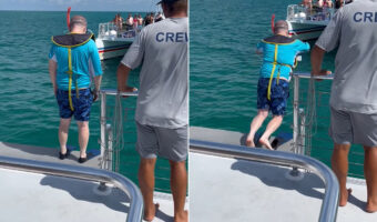 シュノーケリングをするためキレイな海にダイブしようとしたところ・・、まさかのハプニングが!!【アメリカ・動画】