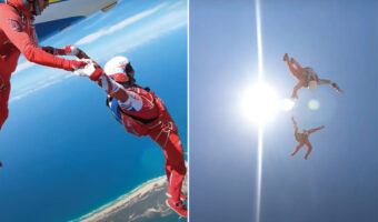 スカイダイビングをする2人組。息のあった素晴らしいフリーフライの演技を披露してくれました!!