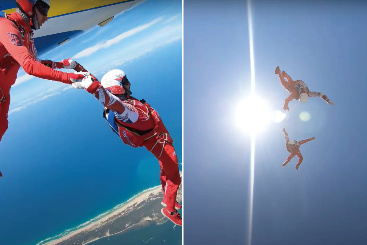 スカイダイビングをする2人組。息のあった素晴らしいフリーフライの演技を披露してくれました!!